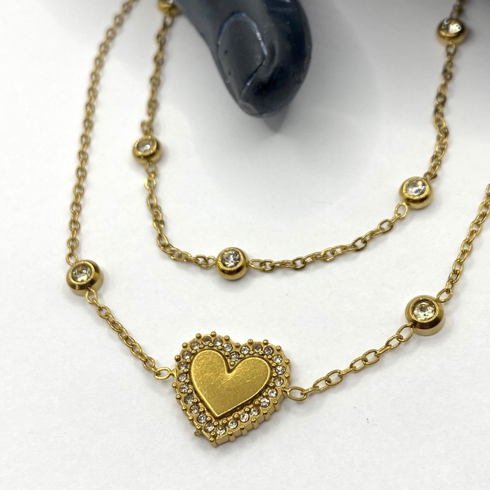 NEW Rhinestone Brushed Gold Heart Layering Bracelet Set
